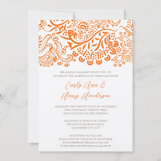Faire-part de mariage oiseaux amour orange (Devant)