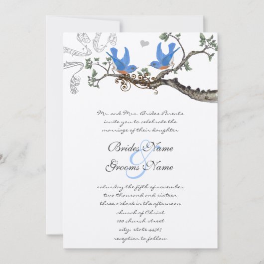 Faire-part de mariage Oiseaux bleus vintage (Devant)