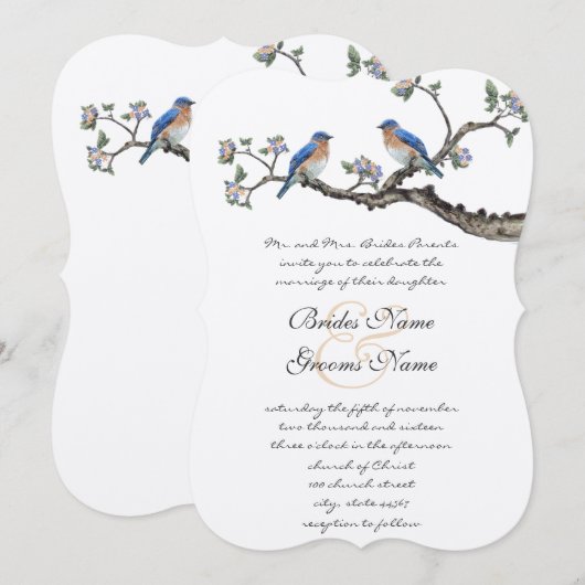 Faire-part de mariage Oiseaux bleus vintage (Devant / Derrière)