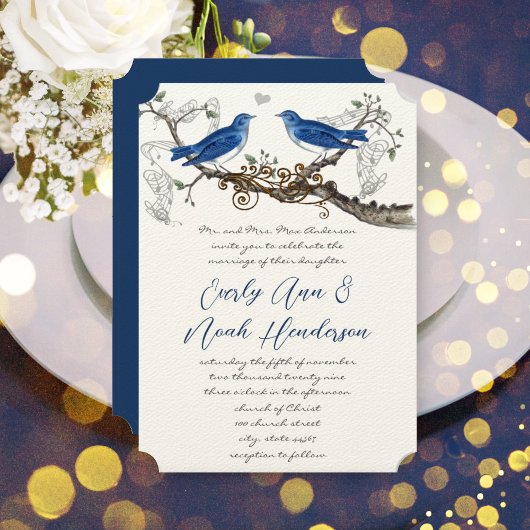 Faire-part de mariage Oiseaux bleus vintage