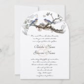 Faire-part de mariage Oiseaux bleus vintage (Devant)