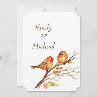Faire-part de mariage oiseaux Brun Rouge Or Aquare