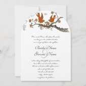 Faire-part de mariage oiseaux d'amour corail et gr (Devant)