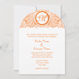 Faire-part de mariage oiseaux d'amour orange fin b