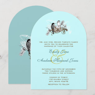 Faire-part de mariage Oiseaux d'amour Vintage Bleu