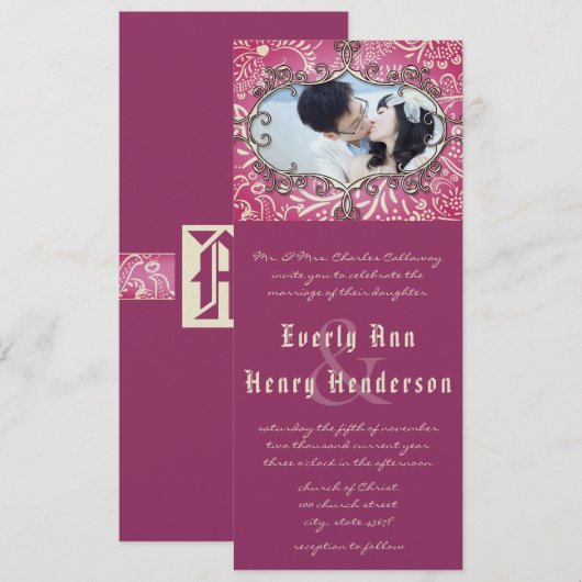 Faire-Part de Mariage Oiseaux de l'Amour Cadre Vin (Devant / Derrière)