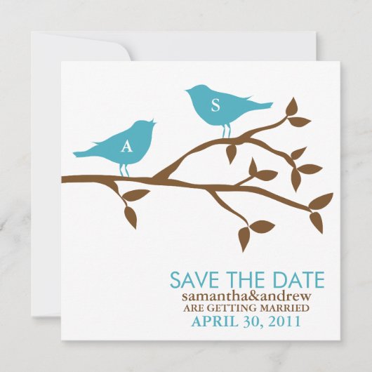 Faire-part de mariage Oiseaux de l'Amour Monogramm (Devant)