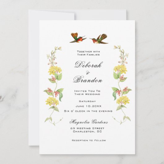 Faire-part de mariage oiseaux de l'amour vintage (Devant)