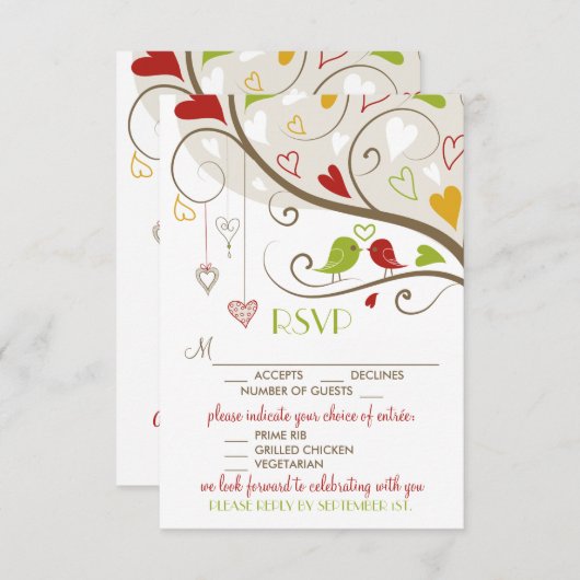 Faire-part de mariage oiseaux mignons vert printem (Devant / Derrière)