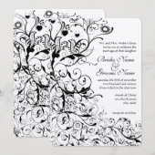 Faire-part de mariage Oiseaux noirs et tourbillons (Devant / Derrière)