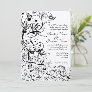 Faire-part de mariage Oiseaux noirs et tourbillons