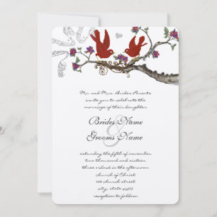 Faire-part de mariage oiseaux rouges et violets Vi