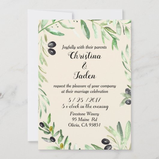 Faire-part de mariage olive (Devant)