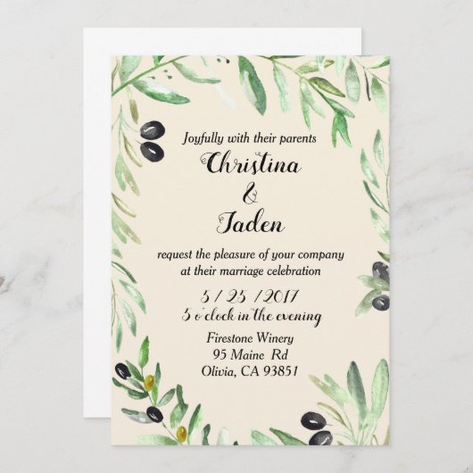 Faire-part de mariage olive (Devant / Derrière)