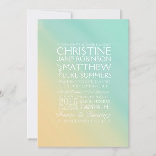 Faire-part de mariage Ombre jaune et Turquoise (Devant)