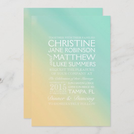 Faire-part de mariage Ombre jaune et Turquoise (Devant / Derrière)