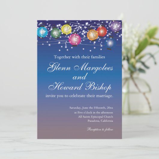 Faire-part de mariage Ombre Rainbow Lanterns (Debout devant)