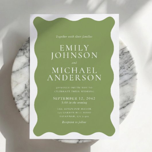 Faire-part de mariage ondulé vert sauge