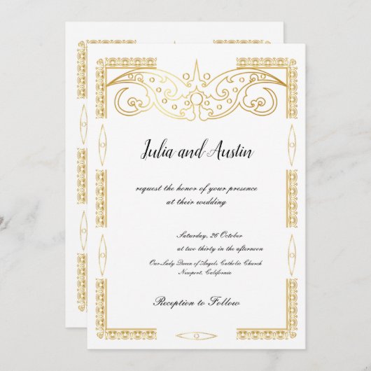 Faire-part de mariage or (Devant / Derrière)