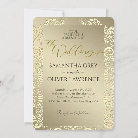 Faire-part de mariage or avec Monogramme & Photo (Devant)