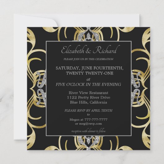 Faire-part de mariage or chic (Dos)