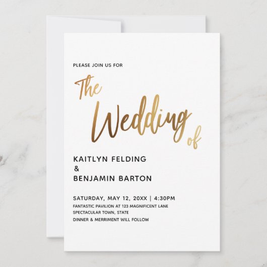 Faire-part de mariage Or d'écriture moderne (Devant)