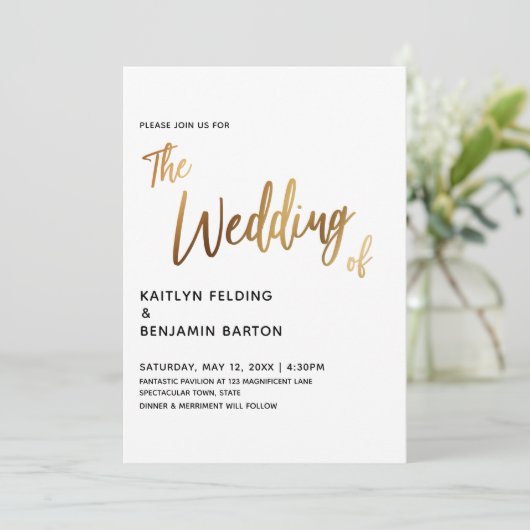 Faire-part de mariage Or d'écriture moderne (Debout devant)