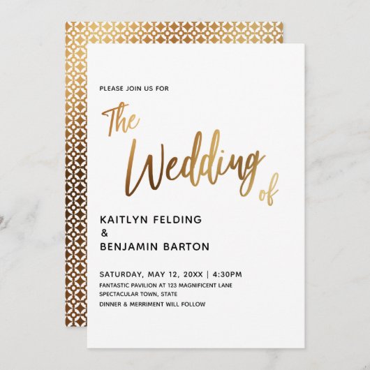 Faire-part de mariage Or d'écriture moderne (Devant / Derrière)