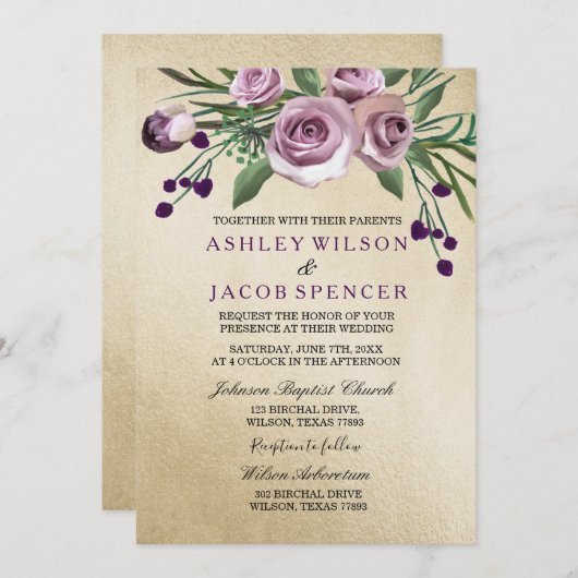 Faire-part de mariage Or Elegant (Devant / Derrière)