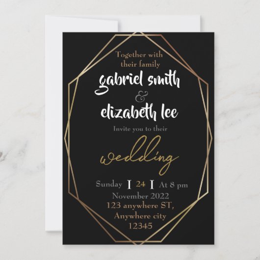 faire-part de mariage or élégant et simple (Devant)