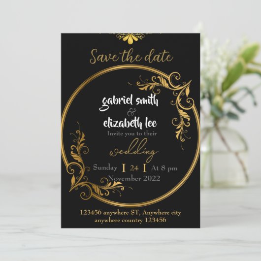 faire-part de mariage or élégant et simple (Debout devant)