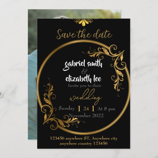 faire-part de mariage or élégant et simple (Devant / Derrière)