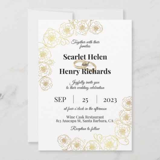 Faire-part de mariage or et blanc (Devant)