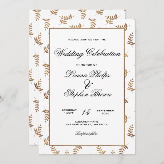 Faire-part de mariage or et blanc (Devant / Derrière)