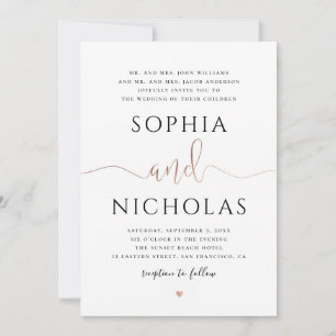 Faire-part de mariage or et blanc. Invitation simp