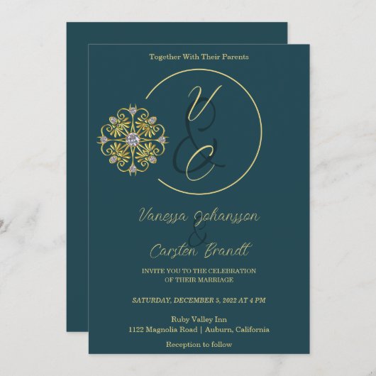 Faire-part de mariage or et diamants (Devant / Derrière)