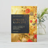 Faire-part de mariage or et fleurs (Debout devant)