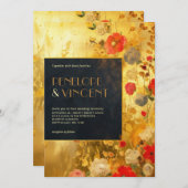 Faire-part de mariage or et fleurs (Devant / Derrière)