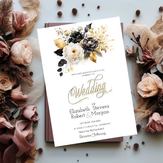 Faire-part de mariage Or Noir Blanc