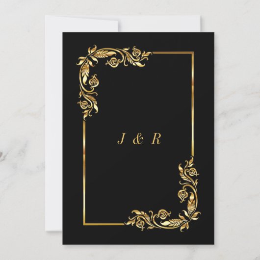 Faire-part de mariage or noir encadré Feuille doré (Dos)