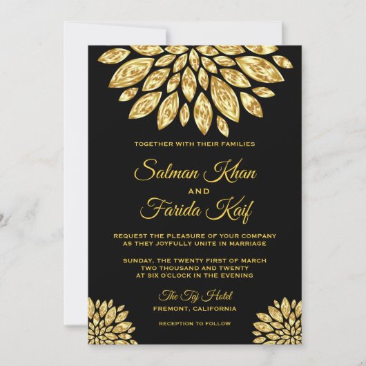 Faire-part de mariage or ornementale en métal (Devant)