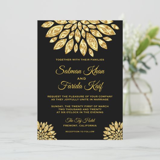 Faire-part de mariage or ornementale en métal (Debout devant)