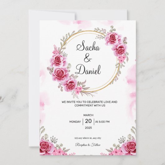 Faire-part de mariage or rose (Devant)