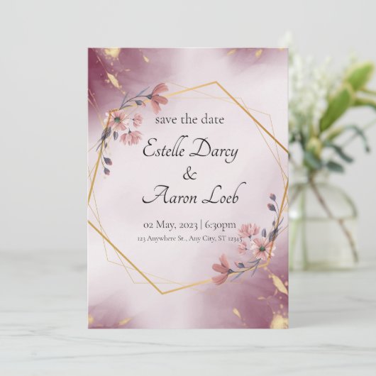 FAIRE-PART DE MARIAGE - OR ROSE (Debout devant)