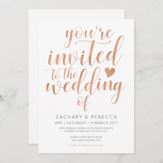 Faire-part de mariage or rose (Devant / Derrière)