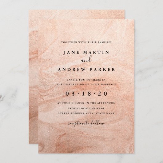 Faire-part de mariage or Rose moderne (Devant / Derrière)