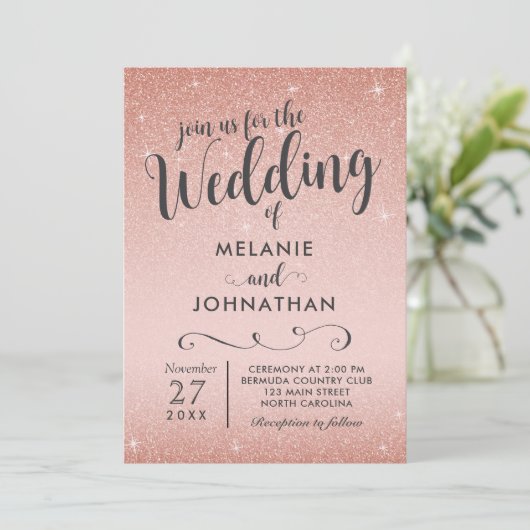 Faire-part de mariage or rose, rose (Debout devant)