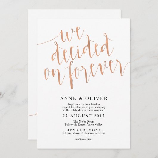 Faire-part de mariage or rose Rustique (Devant / Derrière)