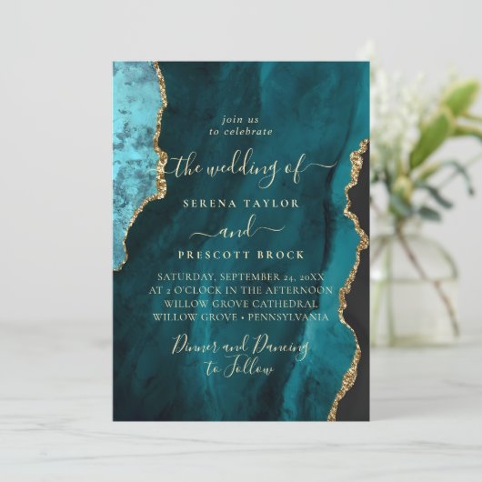 Faire-part de mariage or tendance en marbre (Debout devant)