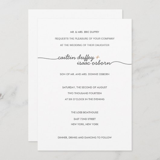 Faire-part de mariage Or tout simplement élégant (Devant / Derrière)